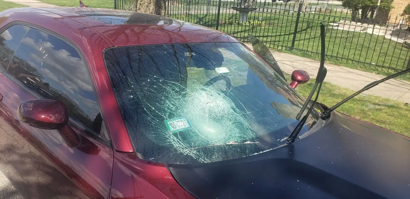 Shattered windshield before replacement