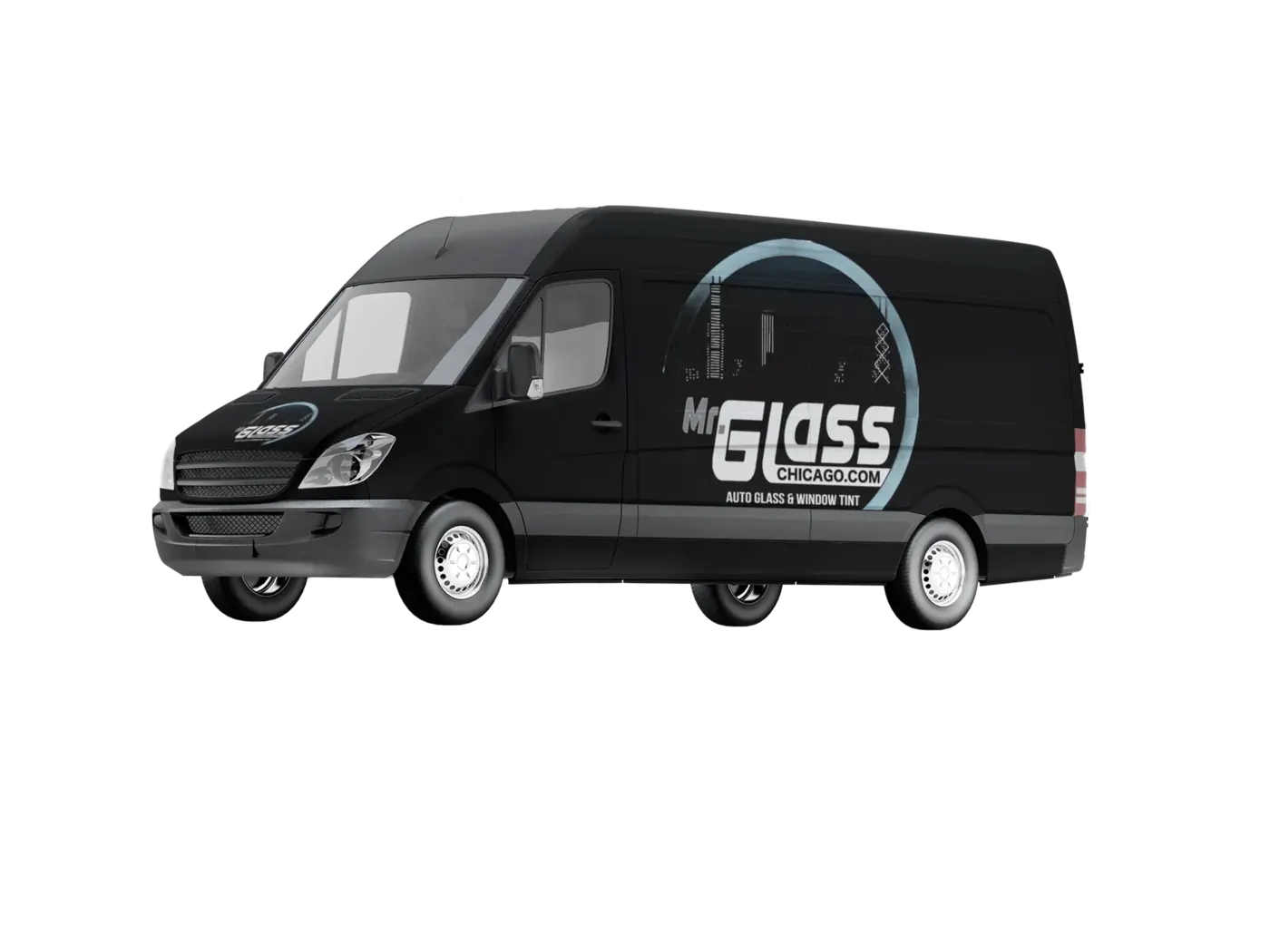 Mr. Glass Chicago branded mobile service van — auto glass and window tint on the go